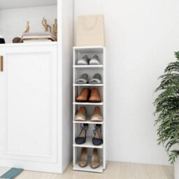 Berkfield Shoe Cabinet White 27.5X27X102 Cm Engineered Wood - thumbnail 1
