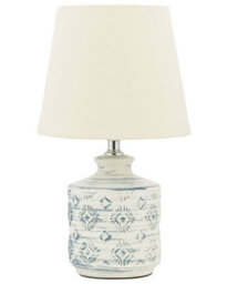 Beliani Beige And Blue Embossed Ceramic Table Lamp With Warm Beige Fabric Shade, 20Cm X 20Cm X 35Cm - thumbnail 2