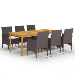 Berkfield 7 Piece Garden Dining Set With Cushions Brown - thumbnail 1