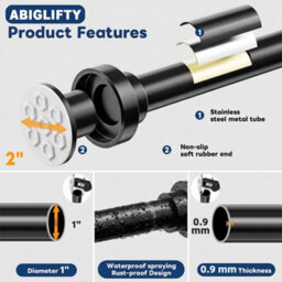 Heavy Duty Matte Black Telescopic Shower Curtain Rod 210-260Cm, No Drilling, Anti-Rust 304 Ss - thumbnail 3