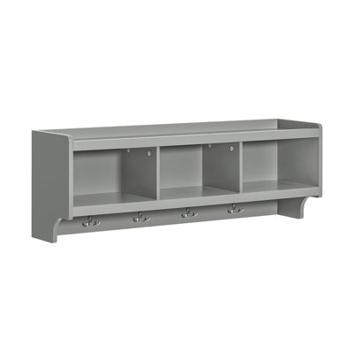Sobuy Fhk28-Hg, Wall Coat Rack Wall Shelf Wall Storage Cabinet Unit With 3 Compartments 4 Hooks, Grey,w100Xd24.7Xh35 - image 1