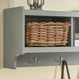 Sobuy Fhk28-Hg, Wall Coat Rack Wall Shelf Wall Storage Cabinet Unit With 3 Compartments 4 Hooks, Grey,w100Xd24.7Xh35 - thumbnail 4