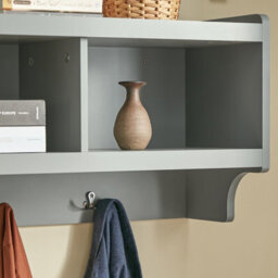 Sobuy Fhk28-Hg, Wall Coat Rack Wall Shelf Wall Storage Cabinet Unit With 3 Compartments 4 Hooks, Grey,w100Xd24.7Xh35 - thumbnail 7