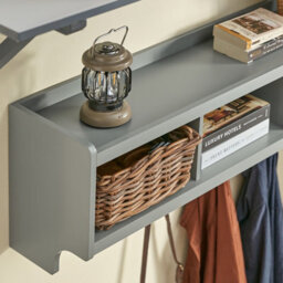 Sobuy Fhk28-Hg, Wall Coat Rack Wall Shelf Wall Storage Cabinet Unit With 3 Compartments 4 Hooks, Grey,w100Xd24.7Xh35 - thumbnail 5