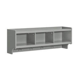 Sobuy Fhk28-Hg, Wall Coat Rack Wall Shelf Wall Storage Cabinet Unit With 3 Compartments 4 Hooks, Grey,w100Xd24.7Xh35