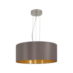 Elegant Satin Nickel Pendant Ceiling Light With Cappuccino Gold Fabric Shade