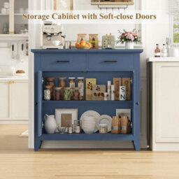 Blue 91Cm Sideboard With 2 Drawers & 2 Doors, Modern Kitchen Storage Cabinet - thumbnail 4