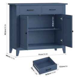 Blue 91Cm Sideboard With 2 Drawers & 2 Doors, Modern Kitchen Storage Cabinet - thumbnail 2