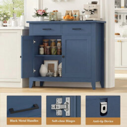 Blue 91Cm Sideboard With 2 Drawers & 2 Doors, Modern Kitchen Storage Cabinet - thumbnail 5
