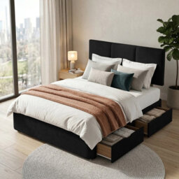 Adore Designs Alton Plush Velvet Divan Bed, Headboard - 6Ft Super King - Black - 2 Drawers Same Side - thumbnail 2