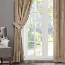 Moonlight Bedding Velvet Ring Top Curtains- Fully Lined Dim Out Blackout Pair, Ultra Soft Thermal Curtains (Beige, 66 X 72 Inch) - thumbnail 8