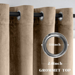 Moonlight Bedding Velvet Ring Top Curtains- Fully Lined Dim Out Blackout Pair, Ultra Soft Thermal Curtains (Beige, 66 X 72 Inch) - thumbnail 4