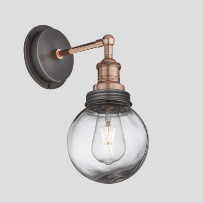 Industville Brooklyn Outdoor & Bathroom Wall Light, Copper Holder, Pewter Ring, Globe Glass - image 1