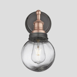 Industville Brooklyn Outdoor & Bathroom Wall Light, Copper Holder, Pewter Ring, Globe Glass - thumbnail 2