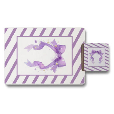 Benjamin Tate Design Placemat And Coaster Set With Wood Base Purple Ribbon Designer Artwork Limited Edition - image 1