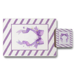 Benjamin Tate Design Placemat And Coaster Set With Wood Base Purple Ribbon Designer Artwork Limited Edition - thumbnail 1