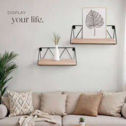 Tectake Wall Shelves - Set Of 2, Wooden, Decorative Metal Brackets, High Load-Capacity  - Industrial Wood Light, Oak Sonoma - thumbnail 8