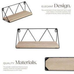 Tectake Wall Shelves - Set Of 2, Wooden, Decorative Metal Brackets, High Load-Capacity  - Industrial Wood Light, Oak Sonoma - thumbnail 3