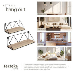 Tectake Wall Shelves - Set Of 2, Wooden, Decorative Metal Brackets, High Load-Capacity  - Industrial Wood Light, Oak Sonoma - thumbnail 7