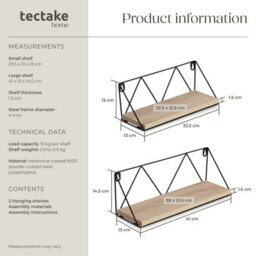 Tectake Wall Shelves - Set Of 2, Wooden, Decorative Metal Brackets, High Load-Capacity  - Industrial Wood Light, Oak Sonoma - thumbnail 6