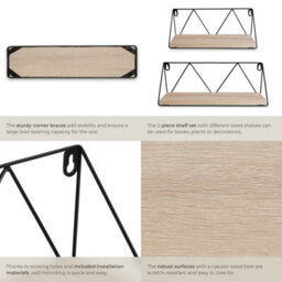 Tectake Wall Shelves - Set Of 2, Wooden, Decorative Metal Brackets, High Load-Capacity  - Industrial Wood Light, Oak Sonoma - thumbnail 5