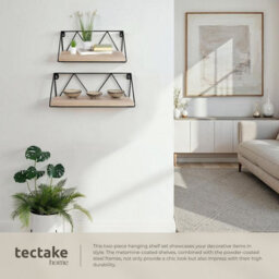 Tectake Wall Shelves - Set Of 2, Wooden, Decorative Metal Brackets, High Load-Capacity  - Industrial Wood Light, Oak Sonoma - thumbnail 4