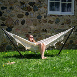 Vivere Double Cotton Hammock With Stand (280Cm) - Natural - thumbnail 3