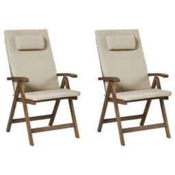 Beliani Set Of 2 Garden Chairs With Cushions Amantea Premium Acacia Wood Taupe - thumbnail 1