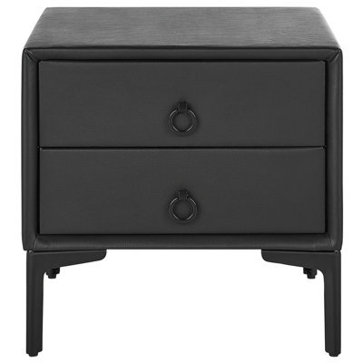 Wyld And Coco Glam Bedside Table Black Pu Leather Two Drawer Nightstand 44 X 38 Cm - image 1