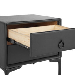 Wyld And Coco Glam Bedside Table Black Pu Leather Two Drawer Nightstand 44 X 38 Cm - thumbnail 6