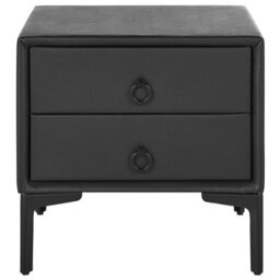 Wyld And Coco Glam Bedside Table Black Pu Leather Two Drawer Nightstand 44 X 38 Cm - thumbnail 1