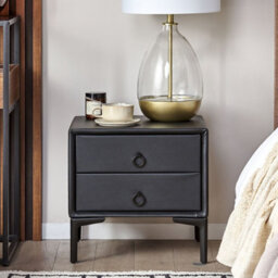 Wyld And Coco Glam Bedside Table Black Pu Leather Two Drawer Nightstand 44 X 38 Cm - thumbnail 2