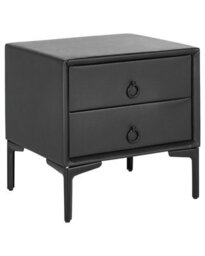 Wyld And Coco Glam Bedside Table Black Pu Leather Two Drawer Nightstand 44 X 38 Cm - thumbnail 3
