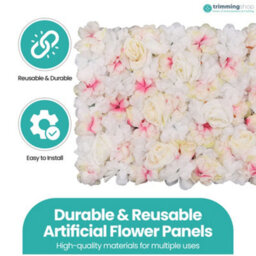Neel Blue Artificial Flower Wall Backdrop Panel, 60Cm X 40Cm, White Jasmine & Pink Shade - thumbnail 7