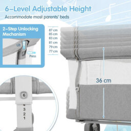 Costway Baby Bassinet Bedside Sleeper Bedside Crib W/ 6-Level Adjustable Height-Light Grey - thumbnail 8