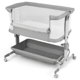 Costway Baby Bassinet Bedside Sleeper Bedside Crib W/ 6-Level Adjustable Height-Light Grey
