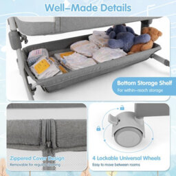 Costway Baby Bassinet Bedside Sleeper Bedside Crib W/ 6-Level Adjustable Height-Light Grey - thumbnail 4