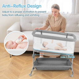 Costway Baby Bassinet Bedside Sleeper Bedside Crib W/ 6-Level Adjustable Height-Light Grey - thumbnail 5