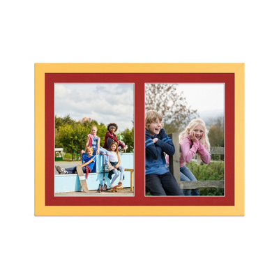 AK Frames 20X14 Mustard Yellow Modern Multi Photo Frame With Crimson Mount - Holds 2 Apertures (2X) A4 Photos - image 1
