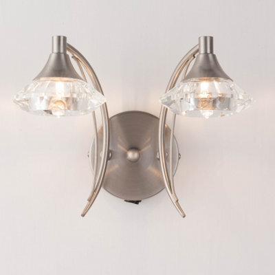 Harper Living Double Wall Light And Sconce, Satin Nickel Finish, Clear Glass Shades, G9 Bulb Cap - image 1