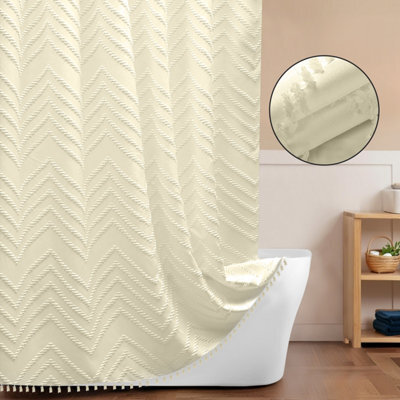 INHOUSOLU HOME DÉCOR Inhousolu Home Decor Stylish Boho Woven Shower Curtain Tufted Chevron Stripes Waterproof Washable - image 1