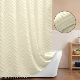 INHOUSOLU HOME DÉCOR Inhousolu Home Decor Stylish Boho Woven Shower Curtain Tufted Chevron Stripes Waterproof Washable - thumbnail 1