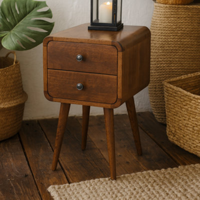 Wyld Haus Venzone Mini Chestnut Mango Wood Curved Bedside Table 2 Drawers