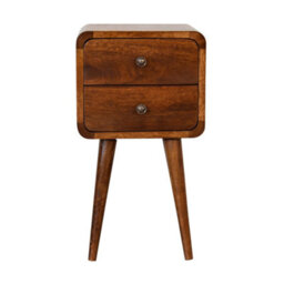 Wyld Haus Venzone Mini Chestnut Mango Wood Curved Bedside Table 2 Drawers - thumbnail 2