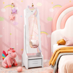 Costway Kids Jewelry Armoir Freestanding Full Length Dressing Mirror Jewelry Organizer - thumbnail 1