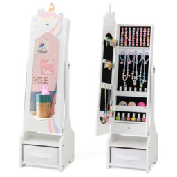 Costway Kids Jewelry Armoir Freestanding Full Length Dressing Mirror Jewelry Organizer - thumbnail 2