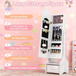 Costway Kids Jewelry Armoir Freestanding Full Length Dressing Mirror Jewelry Organizer - thumbnail 5