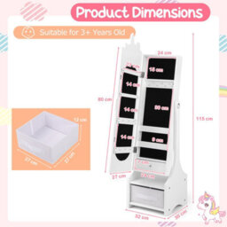 Costway Kids Jewelry Armoir Freestanding Full Length Dressing Mirror Jewelry Organizer - thumbnail 3