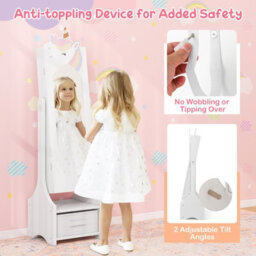 Costway Kids Jewelry Armoir Freestanding Full Length Dressing Mirror Jewelry Organizer - thumbnail 4
