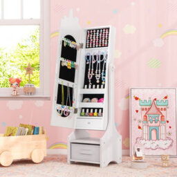 Costway Kids Jewelry Armoir Freestanding Full Length Dressing Mirror Jewelry Organizer - thumbnail 9